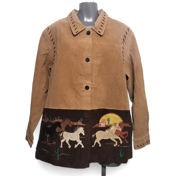 Vintage Quacker Factory Genuine Suede Western Jacket Horses & Southwest - Picture 3 of 15